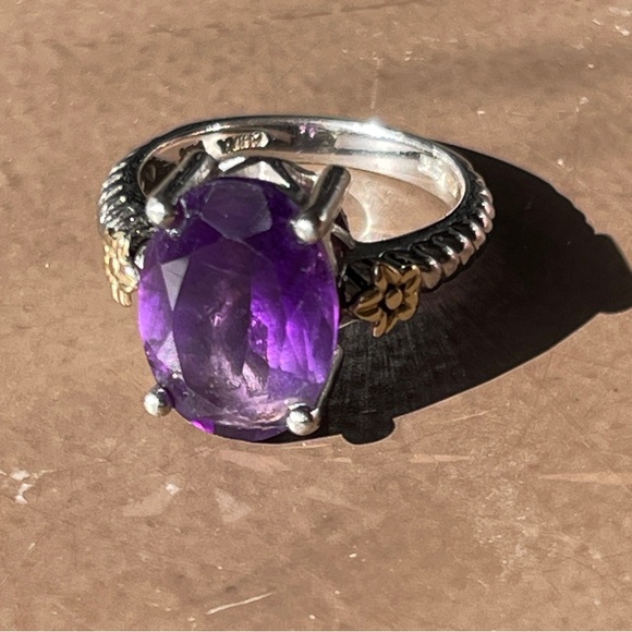 Large Amethyst Faceted Gemstone Sterling Silver Ring Size 7 - Picture 3 of 10